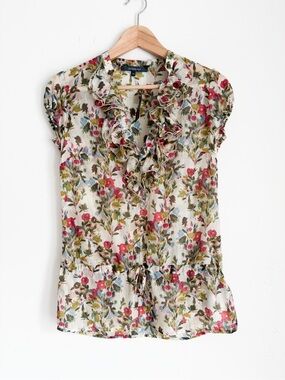 Reserved Luxury Jungle 100% Silk Ruffle Blouse - Size XS